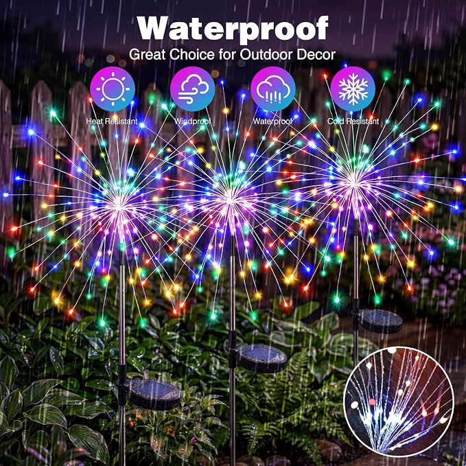 btfarm 10 Pack Solar Garden Lights Outdoor, 8 Modes Firework Lights Outside | 120LED, Waterproof Fairy Twinkle Light Solar Powered for Yard Christmas Pathway Lawn Pool Patio Decorative, Multicolor
