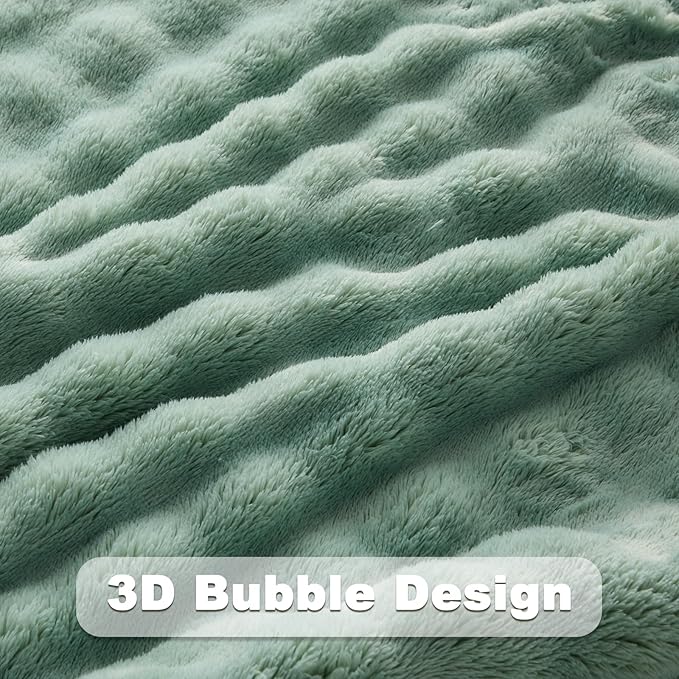 NEWCOSPLAY Twin Blanket for Couch Green Super Soft Flannel Fleece 3D Bubble Lightweight Bed Blanket All Season Use (New Sage Green, Twin(60"x80"))