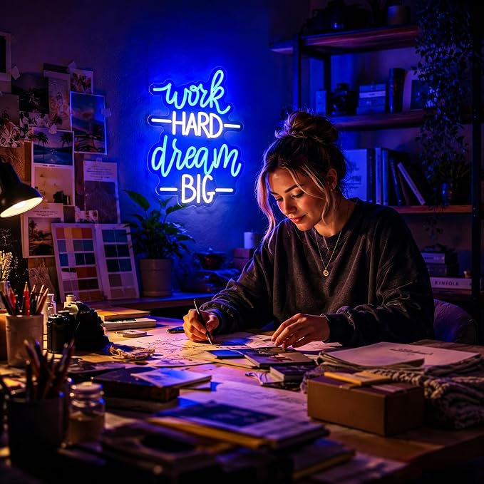 Positive Neon Lights Signs Neon Sign Led Sign Light for Wall Decor | Work Hard Dream Big Neon Sign for Room Decor,Positive Decoration,Motivational Wall Decor,Gift,5V USB Powered