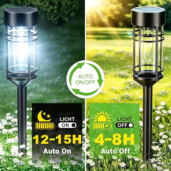 Amzarp 8 Pack Solar Garden Lights, Outdoor Bright LED Solar Pathway Lights | IP65 Waterproof Rugged Shatterproof Auto On/Off for Landscape Garden Yard Walkway Driveway Lawn Lighting（6500K Cool White）