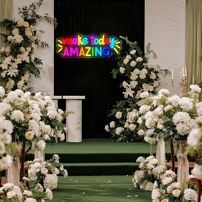 Make Today Amazing Neon Sign,Positive LED Neon Light for Wall Decor,Inspirational Letter LED Sign Multicolored Light Up Sign for Classroom Wedding Party Store Home Birthday Neon Decor