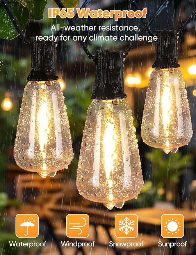 Outdoor String Lights with Remote, 200FT LED Patio Lights with 62 ST38 Shatterproof Vintage Bulbs, Dimmable String Lights for Outside, Waterproof IP65 Outdoor Lighting for Balcony, Camping