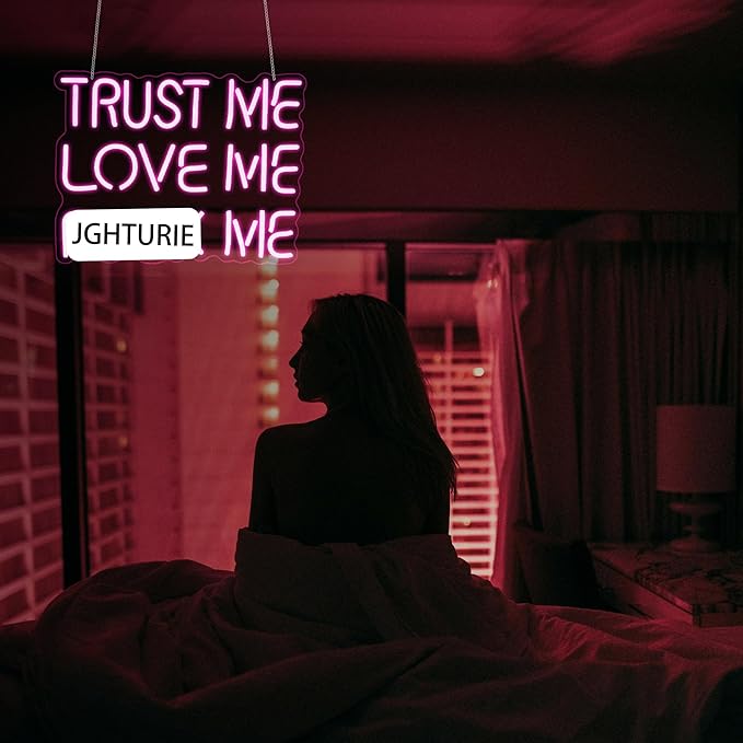Neon Sign, JGHTURIE Trust Me Neon Signs for Wall Decor Love Me Pink Light Up Sign for Man Cave Girls Room Party Art Bar Led Signs USB Powered