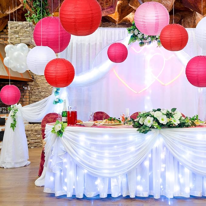 Pelopy 18 Pcs Paper Lanterns 4/6/8/12 Inches Round Chinese Japanese Paper Lanterns for Indoor New Year Valentine's Day Wedding Birthday Party Decorations(Pink,4/6/ 8/12 Inch)