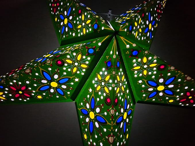 Lantern Lampshade Paper Star Light Shades Large 60cm Hanging Decorations for Christmas Wedding Home Decoration Birthday Party Foldable 5 Pointed Star (Green, Blue, Yellow)