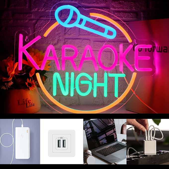 Dracey Karaoke Night Neon Sign, Led Karaoke Bar Neon Signs for Wall Decor,Karaoke Open Wall lights, USB Powered for Game Room Man Cave Bar Pub Party Birthday Gift(15.1 * 12.5in)