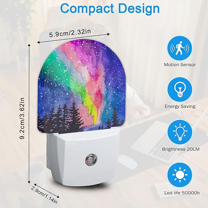Northern Lights Night Light, Winter Forest Night Lights Plug Into Wall Light for Home Indoor Staircase Kitchen Corridor