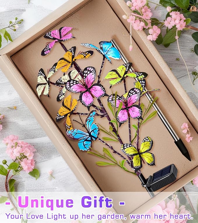 Solar Garden Lights Outdoor, 4 Pack 240 LED Butterfly Lights, Waterproof | 54 Colorful Butterflies and 240 LEDs Garden Decor, Waterproof Yard Decor for Patio and Lawn, Gift for Women and Mom