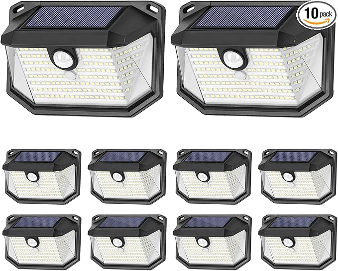 Solar Outdoor Lights, 10-Pack Super Bright 178 LEDs Motion Sensor Wall Light with 270° Wide Angle & 3 Modes, Waterproof Solar Powered Security Light for Patio Garden Garage Front Door