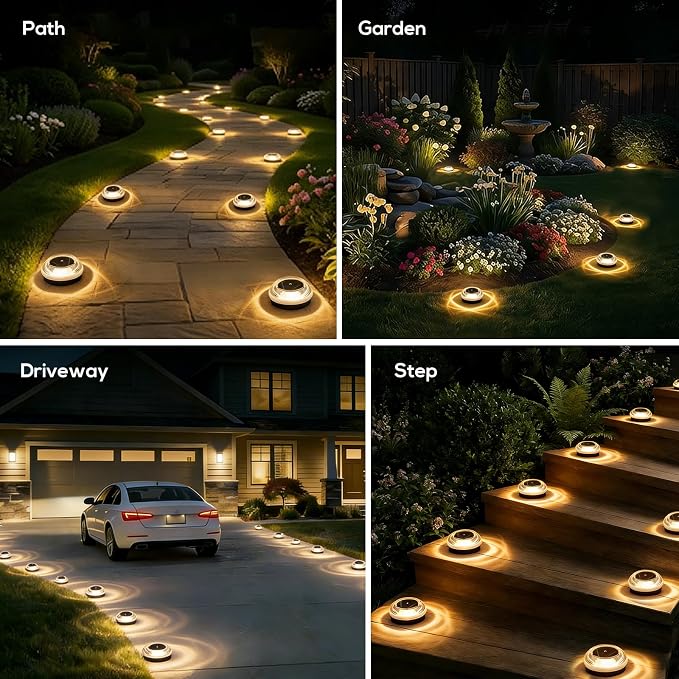 Solar Ground Lights Outdoor, 12PK IP67 Waterproof, 3-Ton Load Capacity | Warm White, 3-Ton Load Capacity, Shatterproof Acrylic & ABS, for Driveway, Pathway, Sidewalk, Garden, Dock, Yard Decor