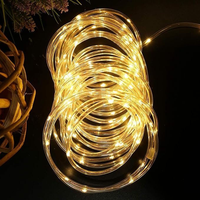 Lighting EVER 33ft Thin Rope Lights Outdoor Waterproof, 3000K Warm White | 1/4" Pencil-Thin Clear Tube, 100 LED Copper Wire Lights, Plug-in Outdoor Decor for Railing Fence Balcony, Not Connectable