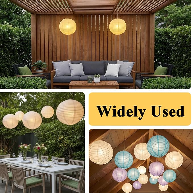 White Round Paper Lantern Lampshade, 12"x12'' Chinese Japanese Round Hanging Paper Lantern, Small Papers Lanterns Pendant Light Shade for Wedding, Restaurant, Church, Birthday Party, Home Decor