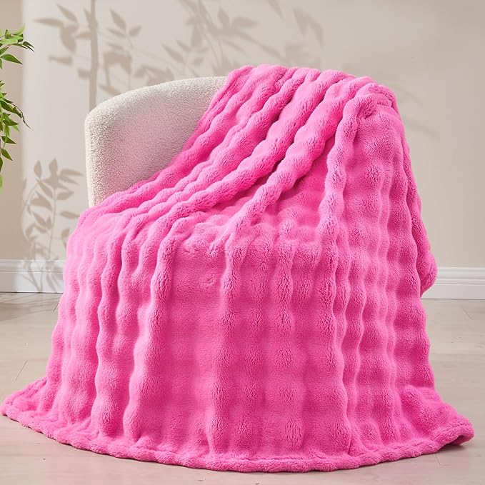 NEWCOSPLAY Throw Blanket for Couch Hot Pink Super Soft Flannel Fleece 3D Bubble Lightweight Bed Blanket All Season Use (Hot Pink, Throw(50"x60"))