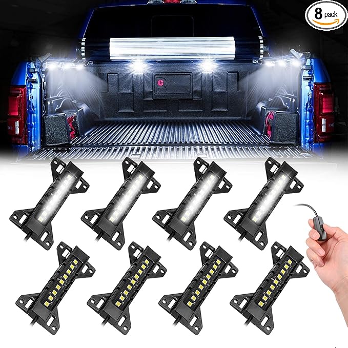 Truck Bed Lights 8 Pods, SWATOW INDUSTRIES Truck Bed LED Light Bar Kits w/Switch Rear Cargo Lights Truck Lighting Kits for Ram 1500 2500 Tacoma F150 F250 F350 Chevy Pickup Vans RVs - White