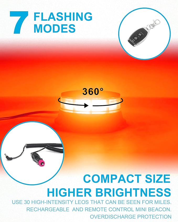 Agrieyes W16R w/Remote Amber LED Beacon Lights, Emergency Strobe | Warning/Strobe Flashing
