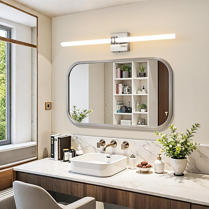 Bathroom Light Fixture LED Vanity Light 30" 5CCT Wall Sconce 28W | LED Dimmable Wall Light Nickel Modern 360° Lighting, Hardwired Vanity Light for Bathroom Mirror, Flicker-Free