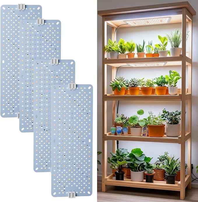 Grow Lights for Indoor Plants Full Spectrum,High PPFD 768LEDs Plant Lights with 4/8/12/16/20H Timer, Flexible Series & Parallel Connection for Indoor Growing(4 Pack)