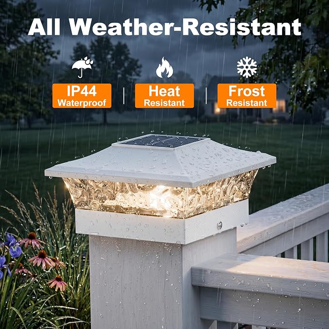 4x4 Post Solar Lights Color Changing with Remote, 8 Pack White | RGB Solar Post Lights, 4x4 Post Caps Wood Vinyl,5x5 Vinyl & 6x6 Wood,IP64 Waterproof Fence Post Solar Lights Outdoor for Deck