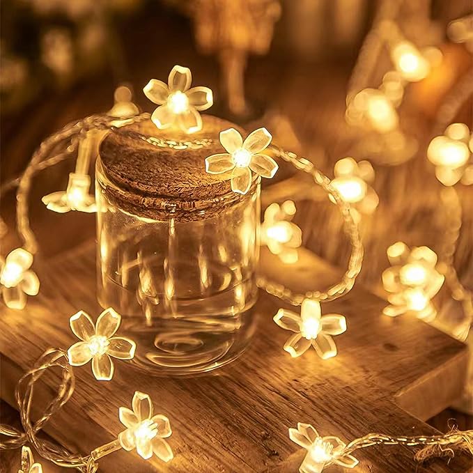 Flower Fairy Light Battery Operated Indoor String Lights 30LED Cherry Blossom Lights Waterproof Decoration for Christmas,Camping,Garden Fence,Birthday,Terrace,Yard,Wedding Party,Bedroom