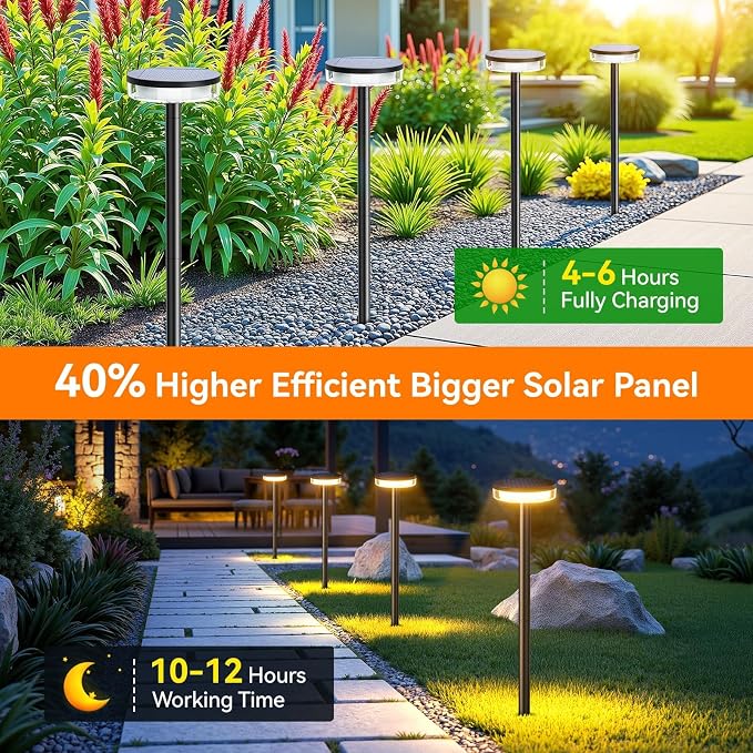 LETMY Solar Pathway Lights Outdoor, 4 Pack 2X Brighter Solar Lights Outdoor Waterproof, Taller Pathway Light with Larger Panel, Auto On/Off Up to 12Hrs Driveway Light for Yard Outside Patio Path Lawn