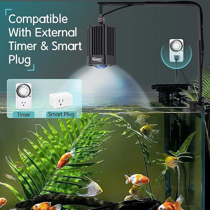 hygger 60W Aquarium Light Full Spectrum RGB COB LED Clip On Fish Tank Grow Light with Mounting Bracket Compatible with Timer Smart Plug for Low-to-High Light Demanding Aquatic Plants