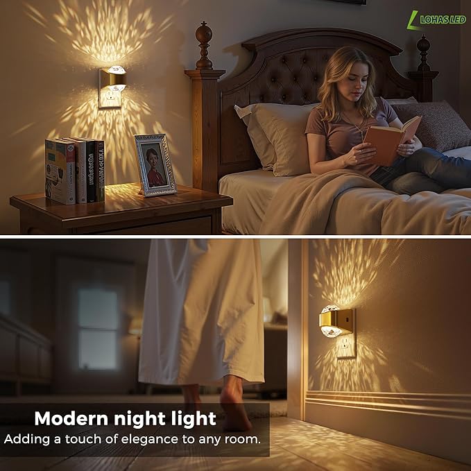 L LOHAS LED Projector Night Light,Night Lights Plug into Wall,Plug in Night Light with Dusk to Dawn Sensor,3000K Soft White,Projector Nightlight for Bathroom Bedroom Hallway