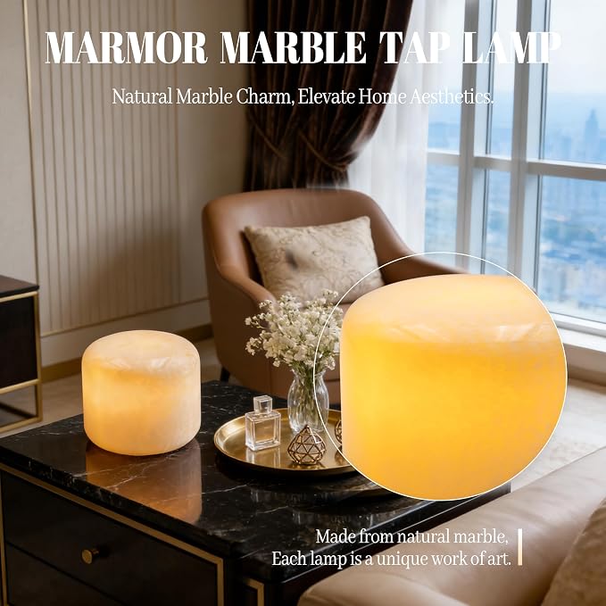 Marmor Marble Lamp Table Lamp Unique Stone Touch Lamp Pat Lamp Type-C 3 Way Bedside Lamp Ambient Light Bedroom Stands Night Light Decorative LED Warm Portable Lamp Rechargeable(Peach Jade)