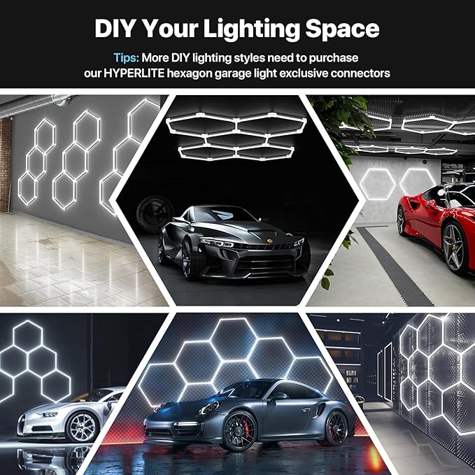 HYPERLITE Gen 2 Hexagon Garage Lights: 77W 7700LM 2 Grids DIY Hexagon Led Light, 6500K Ultra Bright Honeycomb Hex Lights, Easy Install, Durable Design for Garage, Shop, Basement, Barber, Homegym