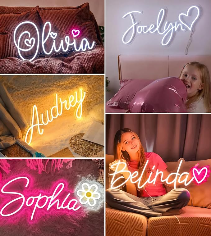 CIONAOR Custom Personalized LED Neon Name Sign | Dimmable, Wedding Backdrop, Boys & Girls Room, Custom Light Up Sign for Nursery Wall Decor, Birthday Party & Playroom