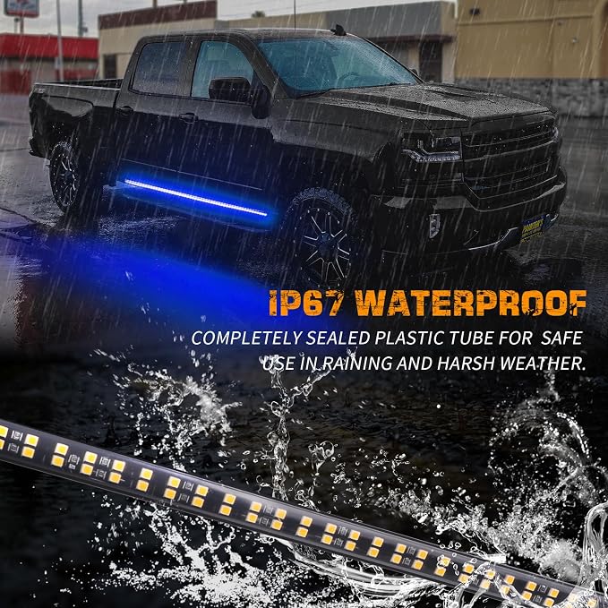 2 Pack 70 inch Blue Emergency Lights 864 LED Running Board Lights | Flashing Warning Hazard Safety Strobe Light Strip w/ Waterproof Flexible tube for Vehicles Trucks Pickup