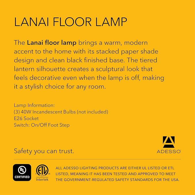 Adesso Paper Lantern 27” Table Lamp, 2-Light Decorative Desk Lamp with White Paper Shade, Tripod Base & in-Line Switch for Bedroom, Office, Living Room Decor