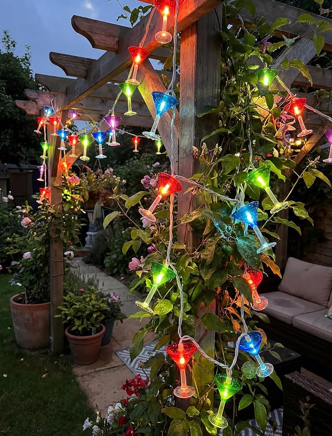 10 LED Cocktail Glass Lights, 8.5Ft Tropical Beach Camping String Lights | Plug in, Multicolor Margarita Drink Cup, Summer Hawaiian Outdoor Decor for Camping Tent Holiday Party Garden