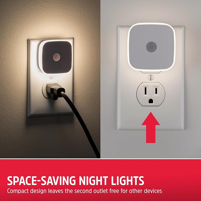 Energizer LED Motion Sensor Night Lights Plug Into Wall Dusk to Dawn Sensor Home Decor Apartment Essentials Ambient Lighting Nightlight 85617 2 Pack | Home Decor Apartment Essentials Ambient Lighting Nightlight 85617 2 Pack