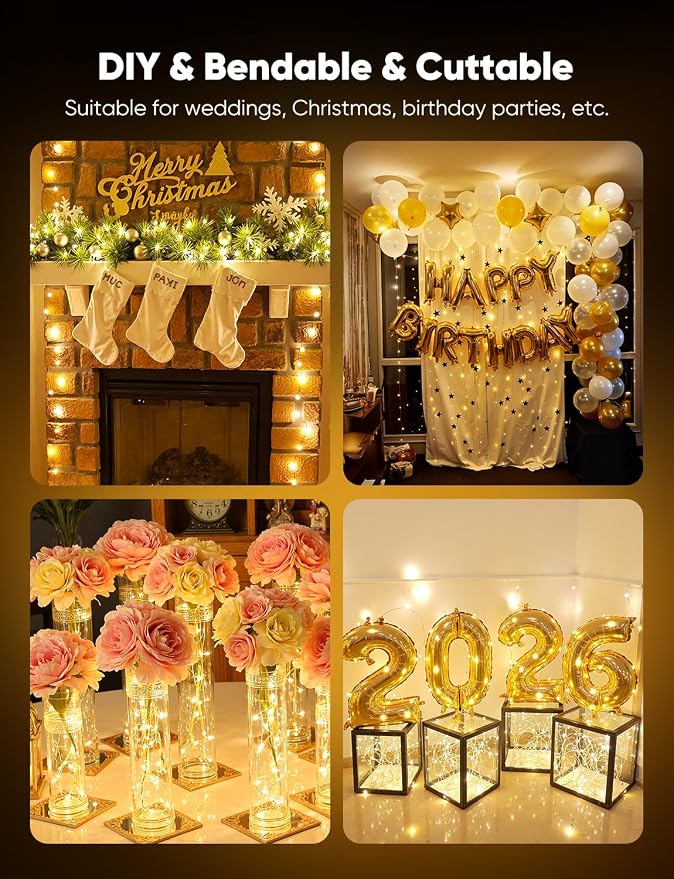 Minetom 20 Pack Warm White Battery Operated Fairy String Lights 8 Modes | 7ft 20LED Waterproof Silver Wire Twinkle Lights, Firefly Starry Moon Lights for Mason Jars DIY Christmas Wedding Part