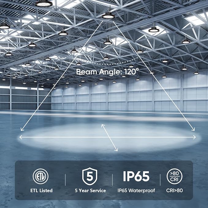 CINOTON 160W UFO LED High Bay Light, Aluminum LED Shop Lights with 24000LM, 5000K Commercial Bay Lighting for Warehouse Garage Workshop Factory Shed, 6' Cable & Safety Rope, ETL Listed 10 Pack