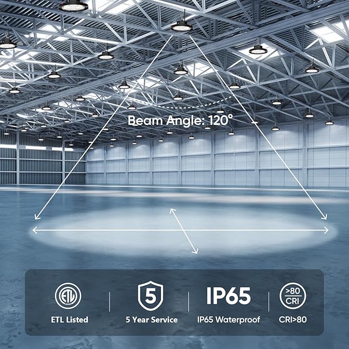 CINOTON 160W UFO LED High Bay Light, Aluminum LED Shop Lights with 24000LM, 5000K Commercial Bay Lighting for Warehouse Garage Workshop Factory, 6' Cable & Safety Rope, ETL Listed 1 Pack