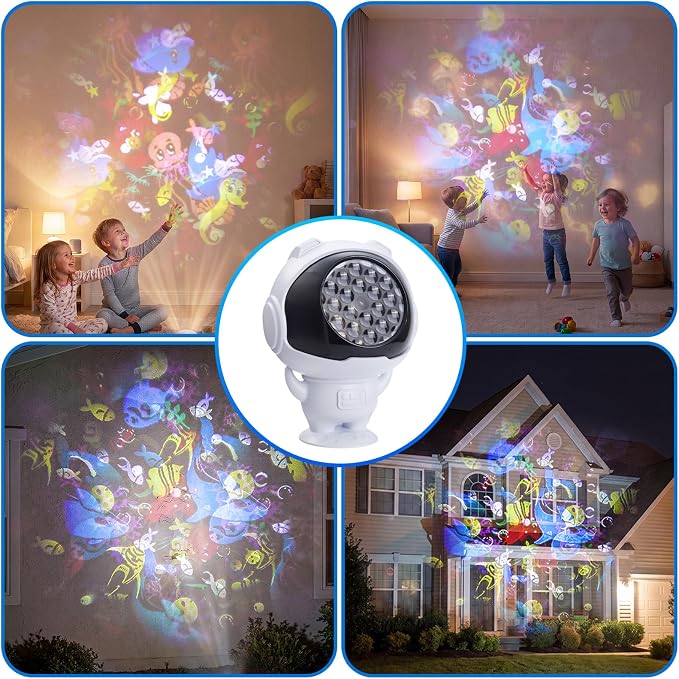 Astronaut Projector, Underwater World Projector, Gifts for Boys and Girls, 16 Automatic Rotation Marine Animal Patterns, Room Decor, Space Toys, for Home, Party, Birthday