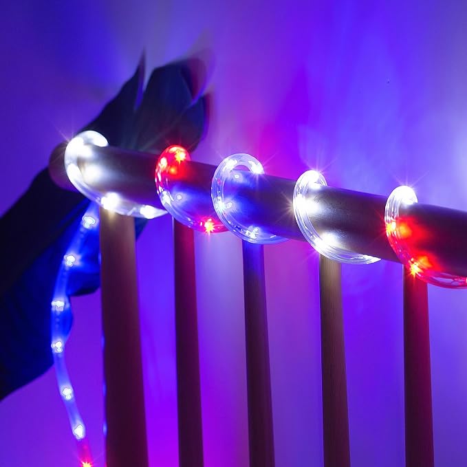 50ft Red/Blue/White Rope Lights,Connectable for Indoor & Outdoor,110V Flexible Tube Lights,Waterproof LED Rope Lighting for Outside,Deck,Patio,Pool, Camping,Bedroom Decor,Landscape Lighitng