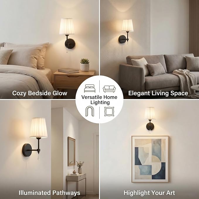 Black Battery Operated Wall Sconce,10000 Mah Rechargeable Wall Sconces set of 2 With Remote,3CCT and 12 RGB Sconces Battery Operated Dimmable,Fabric Sconces Wall Decor Set of 2 for Bedroom,Living Room