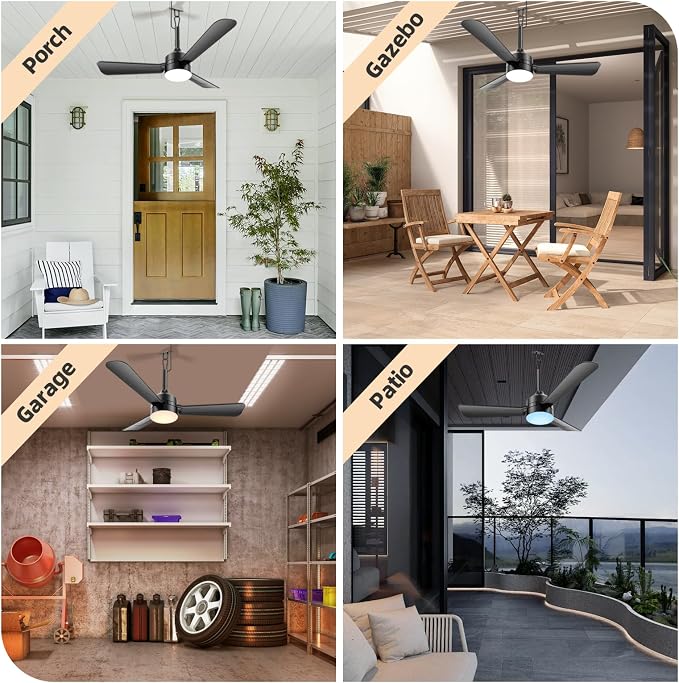 PBLALA Ceiling Fans with Lights,36.5" Plug in Ceiling Fan Light,Gazebo Fan Light,LED Fan Light Hanging with Hook,Hook Type Fan,45W,3000-6500k,Remote Control,Portable Fan for Patios,Pergola