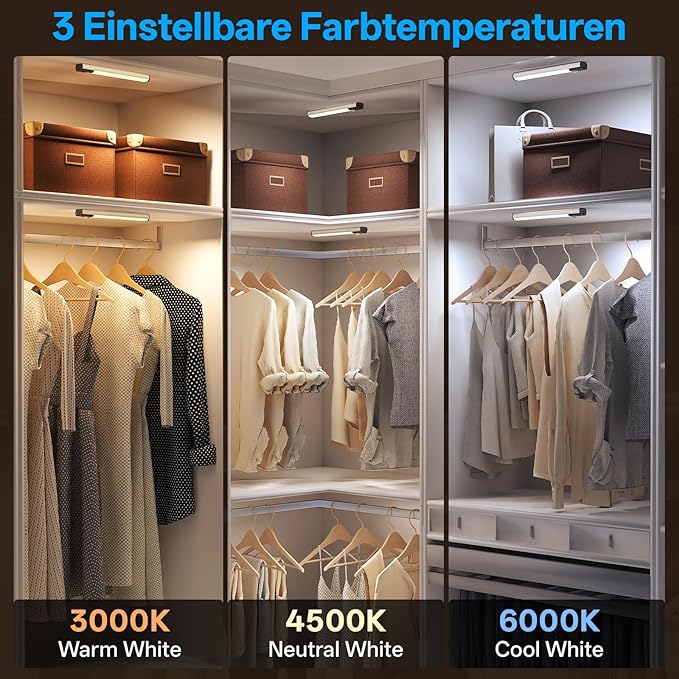 8inch Under Cabinet Lighting Wireless Closet Light Battery Operated | 3Pack Motion Sensor Light Indoor,3color Dimmable Closet Light Rechargeable Wireless,Under Counter Lights for Kitchen,Hallway