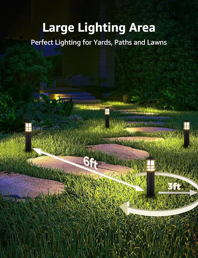 SUNVIE 8-Pack 3W LED Low Voltage Bollard Landscape Pathway Lights, Black | IP65 Waterproof, 3000K Warm White, 12-24V AC/DC, Aluminum, Outdoor Landscape Lighting for Walkway Garden Yard, with Connector