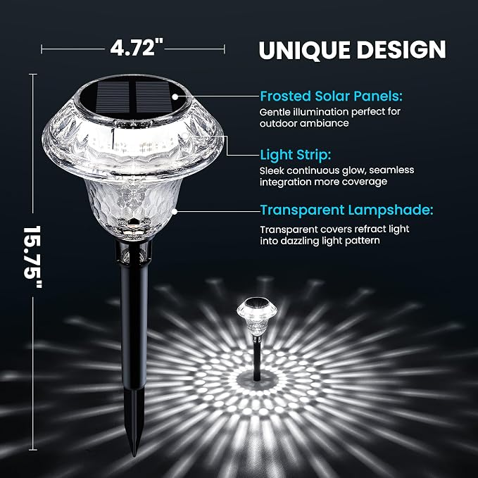 Solar Pathway Lights, Acrylic Garden Lights Outdoor Decor 6 Pack | Solar Lights Outdoor Waterproof IP65, Landscape Lighting, Garden Decorations for Walkway, Driveway, Yard, Lawn (Cold White)