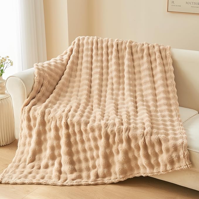 NEWCOSPLAY Throw Blanket for Couch Brown Super Soft Flannel Fleece 3D Bubble Lightweight Bed Blanket All Season Use (Brown, Throw(50"x60"))