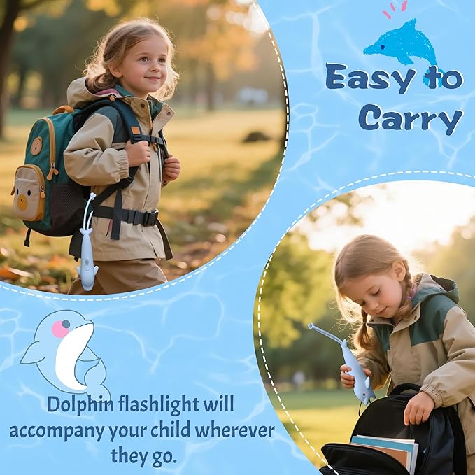 Kids Silicone Flashlight, Dimmable Flashlight for Toddlers Kids Boys Girls, Rechargeable Hanging Night Light for Camping, Night Walks and Home Use, Fun Animal Themed Portable Torch