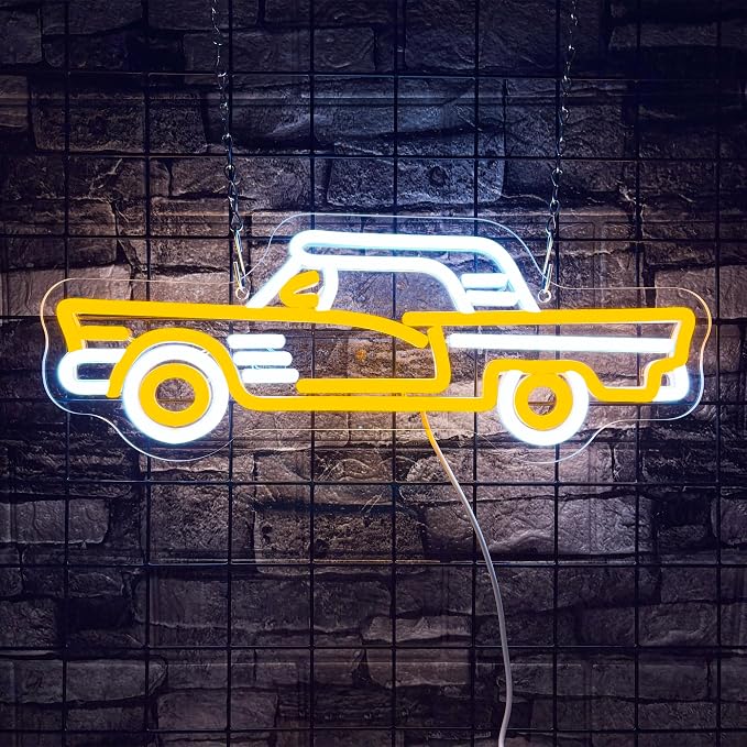 Vintage Sports Car Neon Sign, Cool Dimmable LED Retro Yellow Sports Car Shape Neon Sign, USB Powered Car Sign for Garage Bar Party Boys Room Game Room Man Den Bedroom Birthday Gift(15.7 * 6in)