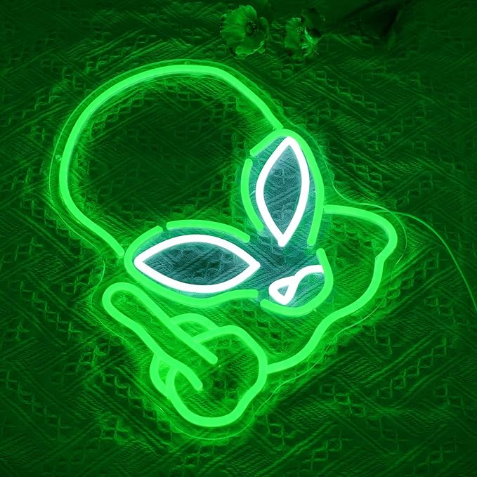 Alien Neon Sign for Wall Decor, USB Powered Green Game Room Neon Light, Green Alien LED Light Up Sign for Kids Birthday New Year Man Cave Teen Party Game Room Decoration