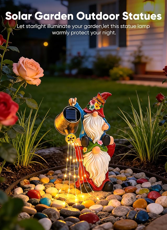 Brightown Solar Garden Gnomes Outdoor Statue with 36 LED Lights | Hand-Painted Resin, IP65 Waterproof Garden Decor for Patio Lawn Yard Christmas Decorations, Unique Gnomes Gifts for Mom