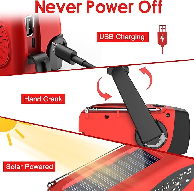 RunningSnail Hand Crank Radio with LED Flashlight, for Power Outage | AM FM NOAA Emergency Weather Radio,2000mAh Phone Charger,Hand Cranked,Solar Panel