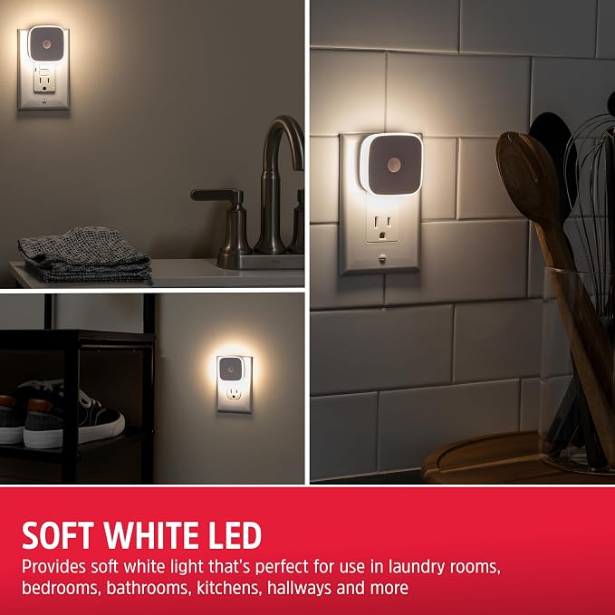 Energizer LED Motion Sensor Night Lights Plug Into Wall Dusk to Dawn Sensor Home Decor Apartment Essentials Ambient Lighting Nightlight 85617 2 Pack | Home Decor Apartment Essentials Ambient Lighting Nightlight 85617 2 Pack
